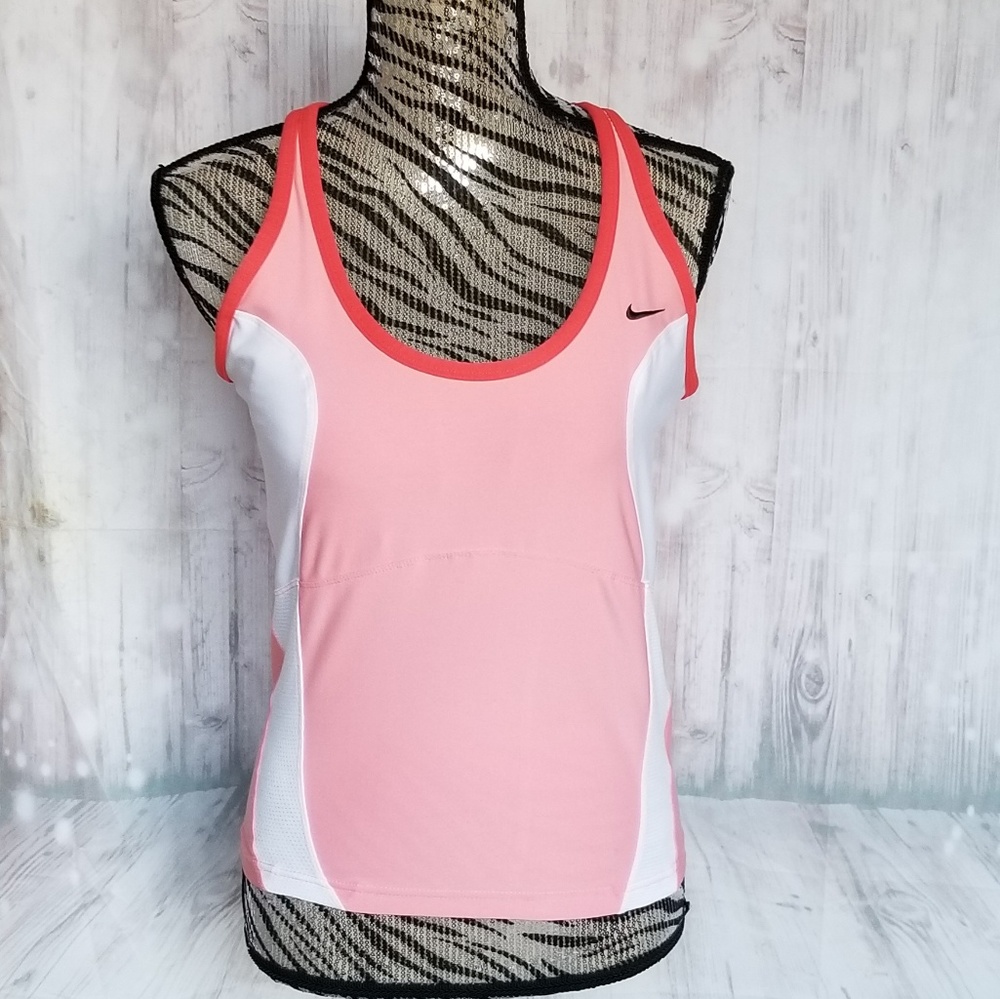Nike coral-orange and white dri-fit tank Large